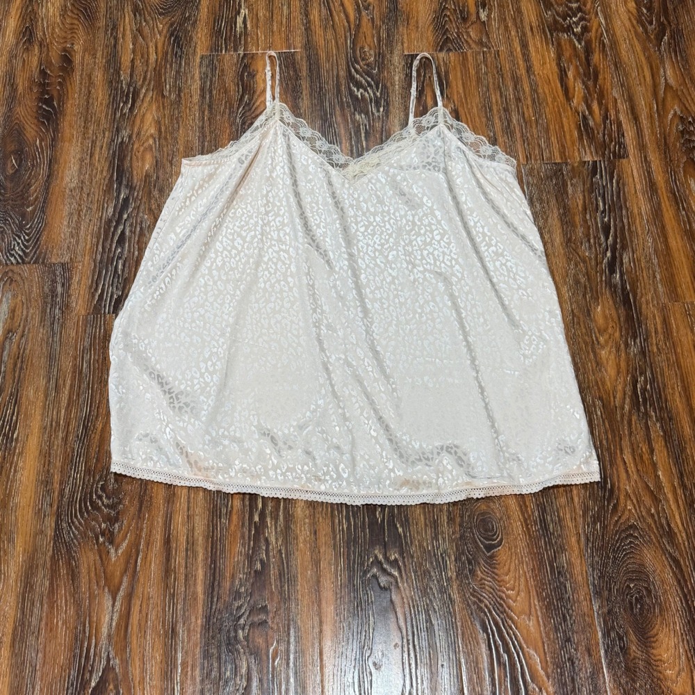 ODDI‎ Womens XXL Champagne Satin Leopard Jacquard Lace Trim Camisole Tank Top